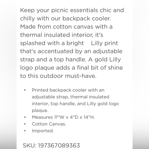 NWT Lilly Pulitzer Backpack Cooler HYDRA BLUE Dandy Lions Insulated - Picture 12 of 12